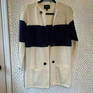 La Fee Verte Wool Navy Blue Cream Long Cardigan